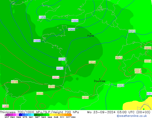 700-1000 hPa Kalınlığı GFS Pzt 23.09.2024 03 UTC