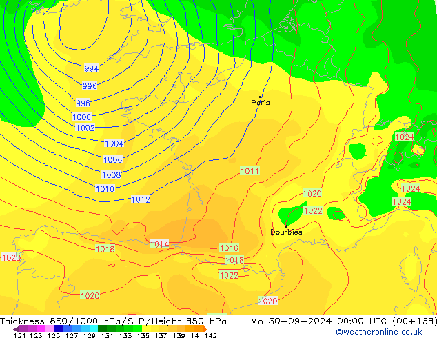 850-1000 hPa Kalınlığı GFS Pzt 30.09.2024 00 UTC