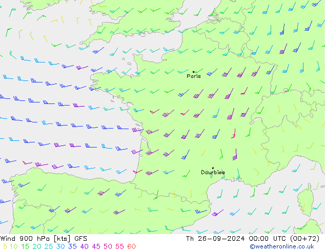 Wind 900 hPa GFS Th 26.09.2024 00 UTC