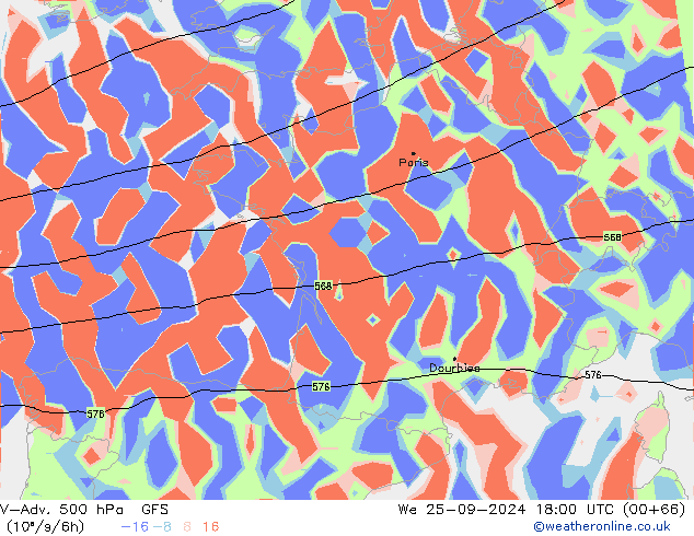 V-Adv. 500 hPa GFS mié 25.09.2024 18 UTC