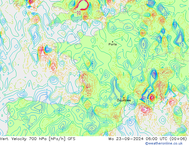 Vert. snelheid 700 hPa GFS ma 23.09.2024 06 UTC