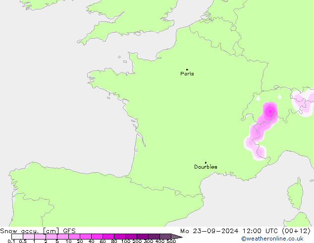 Snow accu. GFS lun 23.09.2024 12 UTC