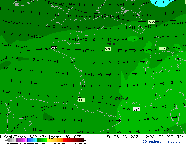 Z500/Regen(+SLP)/Z850 GFS zo 06.10.2024 12 UTC