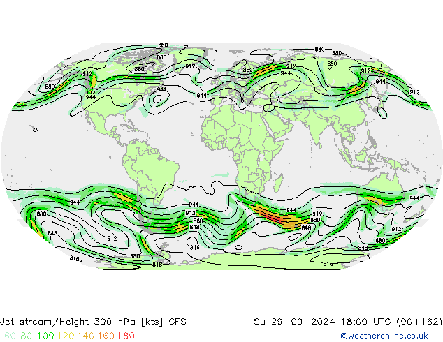 Jet stream/Height 300 hPa GFS Su 29.09.2024 18 GMT