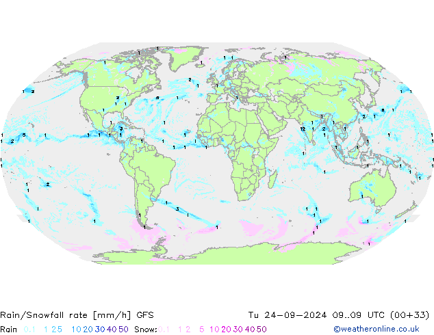 Kar/Yağmur Oranı GFS Sa 24.09.2024 09 UTC