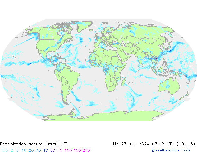 Precipitation accum. GFS Mo 23.09.2024 03 UTC