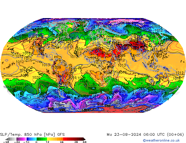 SLP/Temp. 850 hPa GFS pon. 23.09.2024 06 UTC