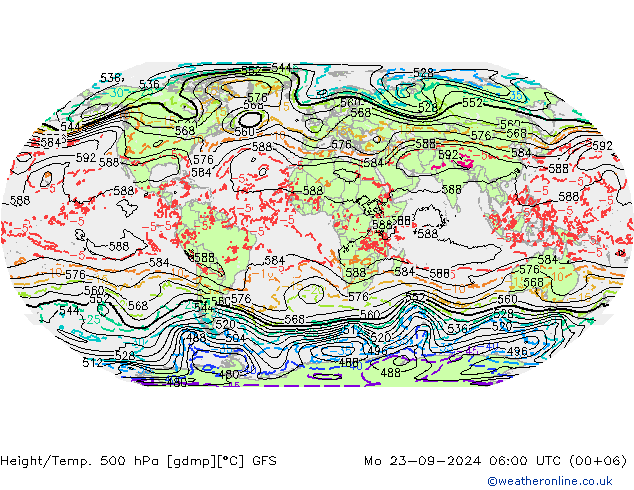 Z500/Rain (+SLP)/Z850 GFS lun 23.09.2024 06 UTC