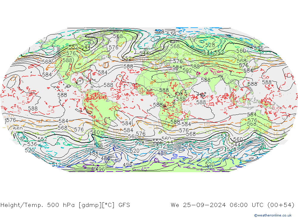 Height/Temp. 500 hPa GFS We 25.09.2024 06 UTC