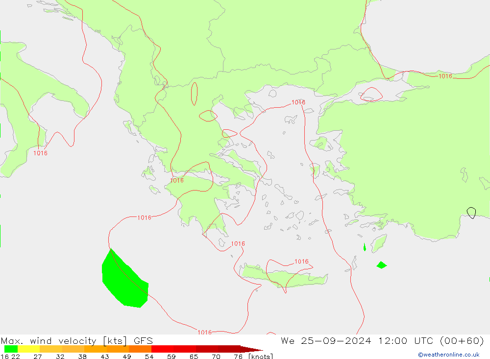 Maks. Rüzgar Hızı GFS Çar 25.09.2024 12 UTC