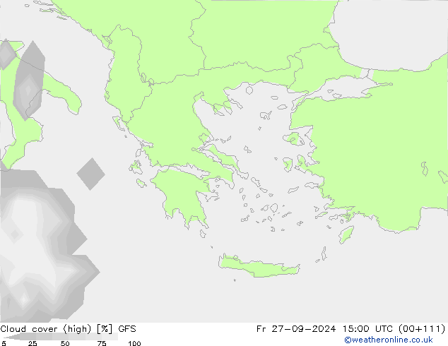 Cloud cover (high) GFS Fr 27.09.2024 15 UTC