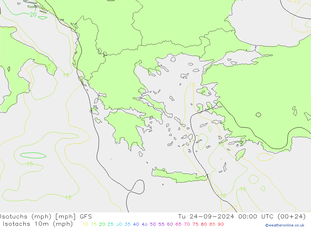 Isotachen (mph) GFS di 24.09.2024 00 UTC