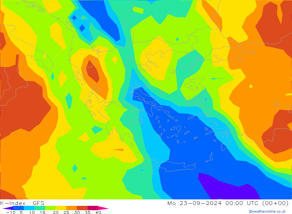 K-Index GFS lun 23.09.2024 00 UTC