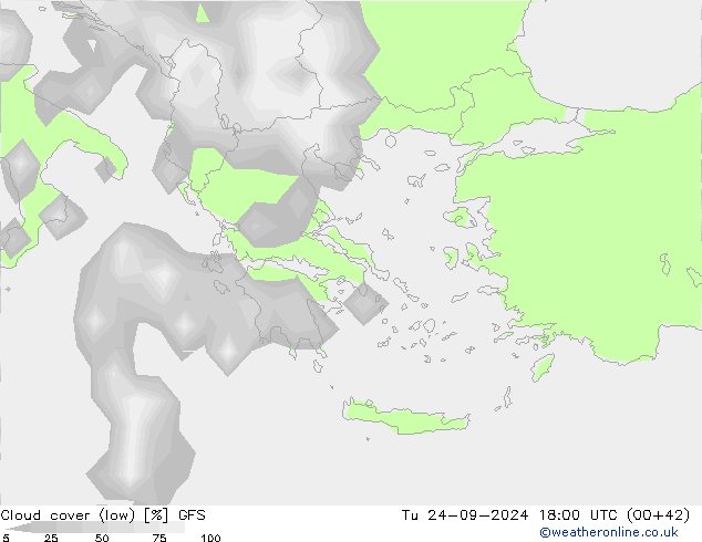 Bewolking (Laag) GFS di 24.09.2024 18 UTC