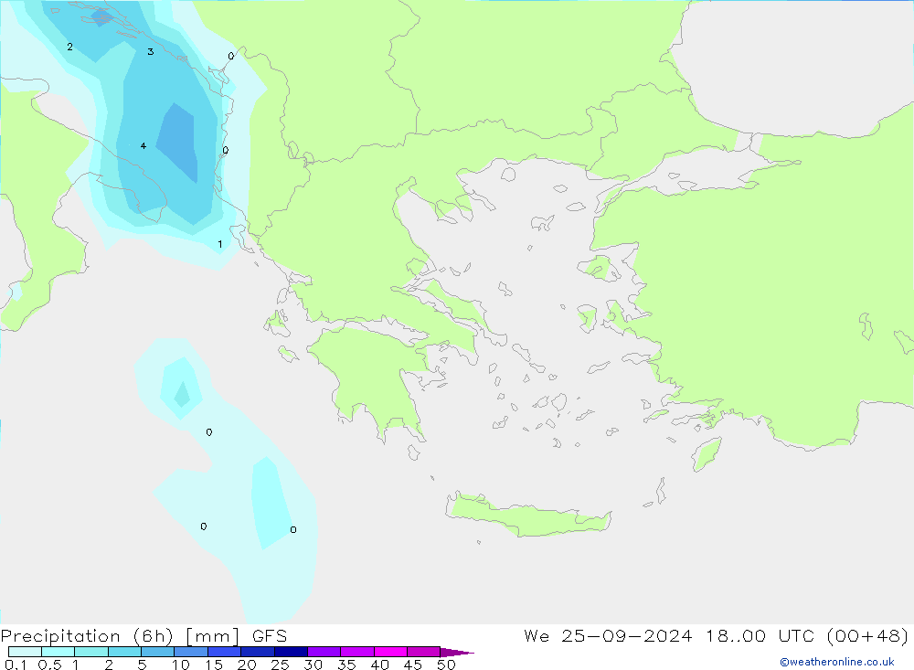 Précipitation (6h) GFS mer 25.09.2024 00 UTC