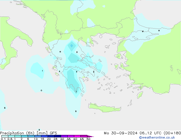 Précipitation (6h) GFS lun 30.09.2024 12 UTC