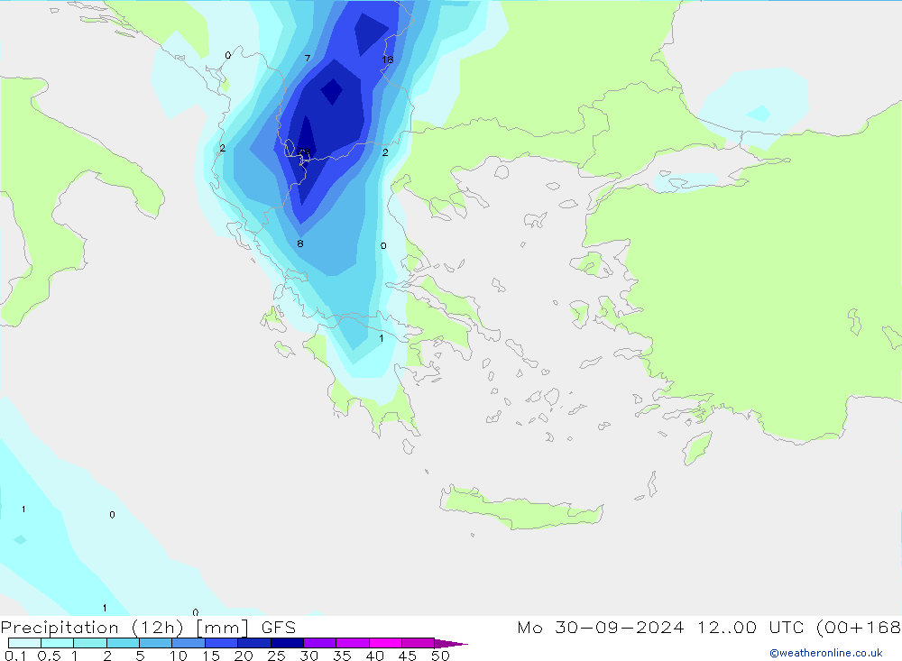 Precipitation (12h) GFS Mo 30.09.2024 00 UTC