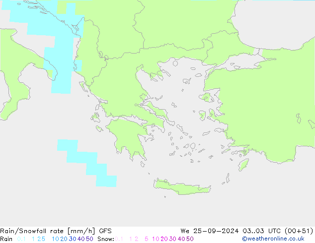 Rain/Snowfall rate GFS ср 25.09.2024 03 UTC