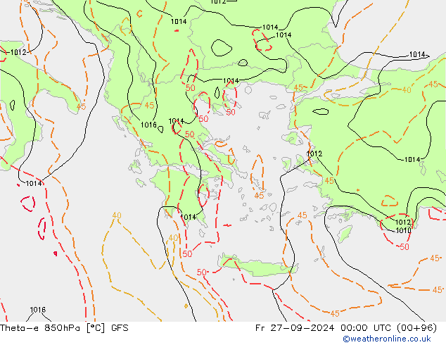 Theta-e 850hPa GFS ven 27.09.2024 00 UTC