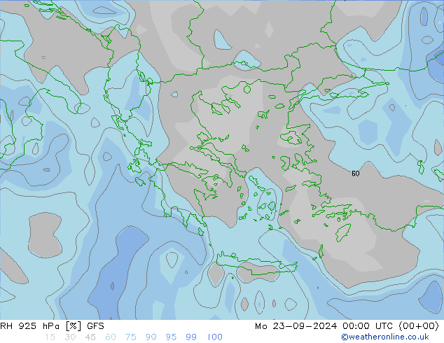 RH 925 hPa GFS Seg 23.09.2024 00 UTC