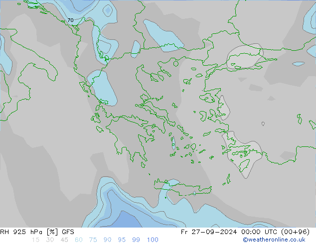 RH 925 hPa GFS ven 27.09.2024 00 UTC