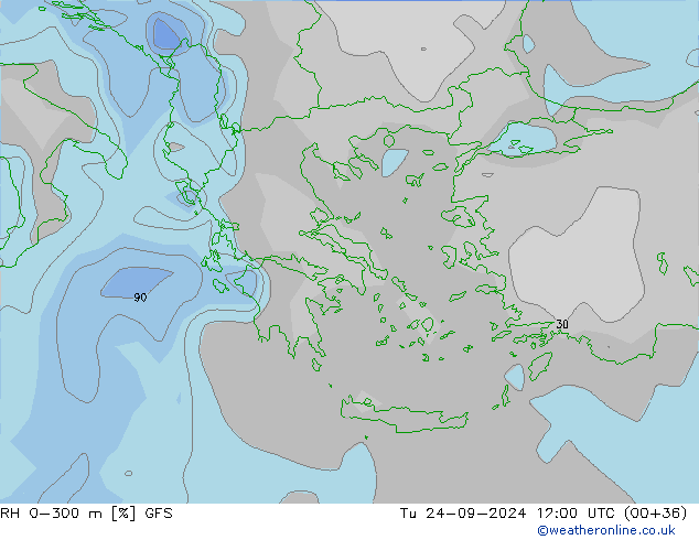 RH 0-300 m GFS  24.09.2024 12 UTC