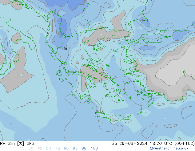 RH 2m GFS Su 29.09.2024 18 UTC