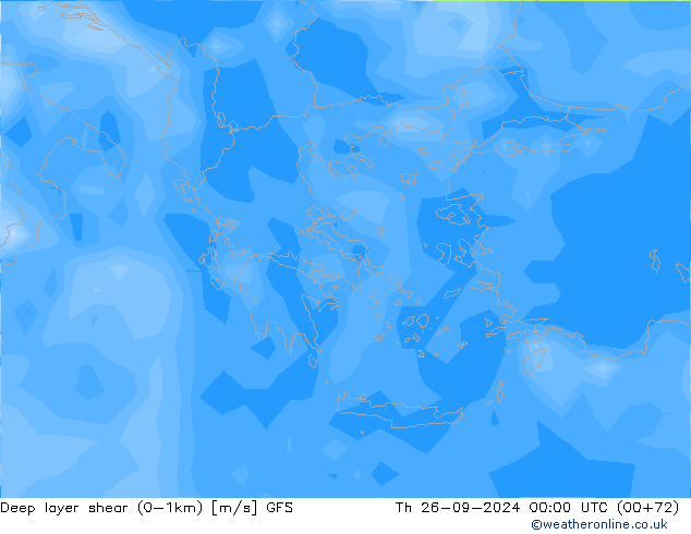 Deep layer shear (0-1km) GFS  26.09.2024 00 UTC