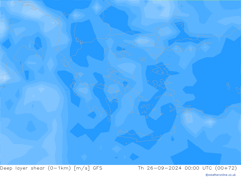 Deep layer shear (0-1km) GFS  26.09.2024 00 UTC