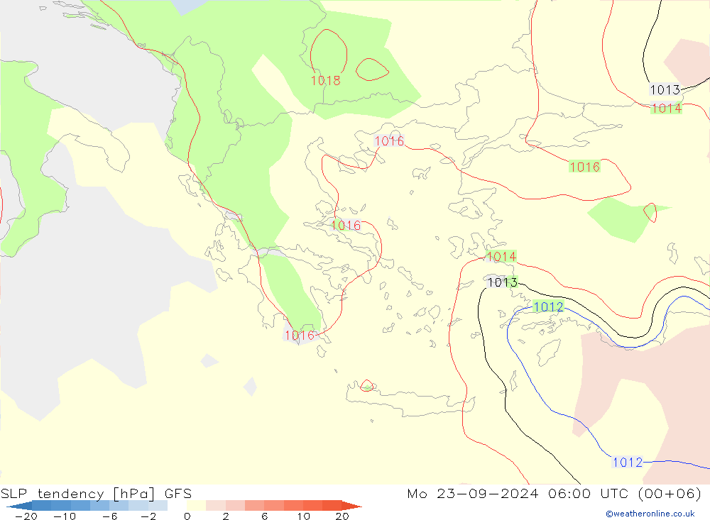 Tendencia de presión GFS lun 23.09.2024 06 UTC