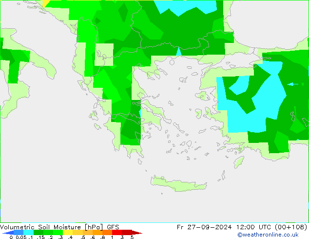 Volumetrisch bodemvocht GFS vr 27.09.2024 12 UTC