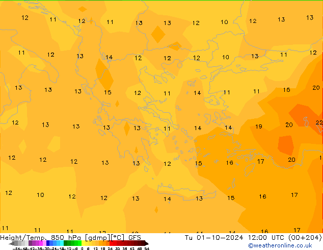 Z500/Yağmur (+YB)/Z850 GFS Sa 01.10.2024 12 UTC