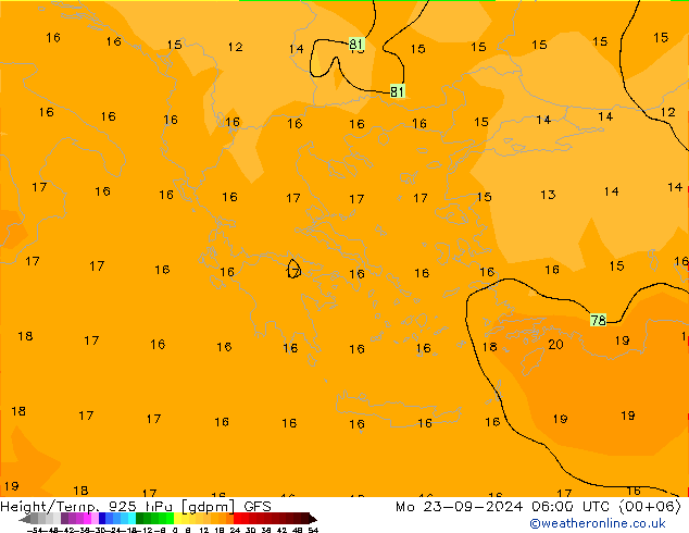 Height/Temp. 925 hPa GFS Mo 23.09.2024 06 UTC