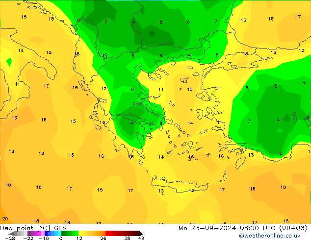 Dew point GFS Mo 23.09.2024 06 UTC