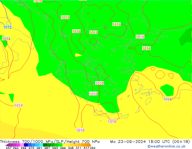 Thck 700-1000 hPa GFS lun 23.09.2024 18 UTC