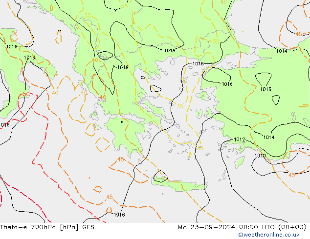 Theta-e 700hPa GFS Pzt 23.09.2024 00 UTC