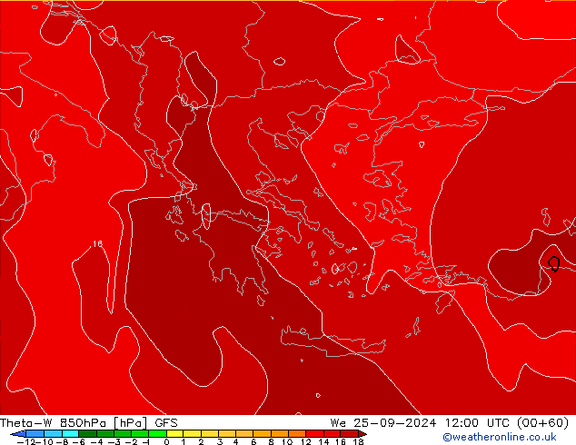 Theta-W 850hPa GFS Qua 25.09.2024 12 UTC