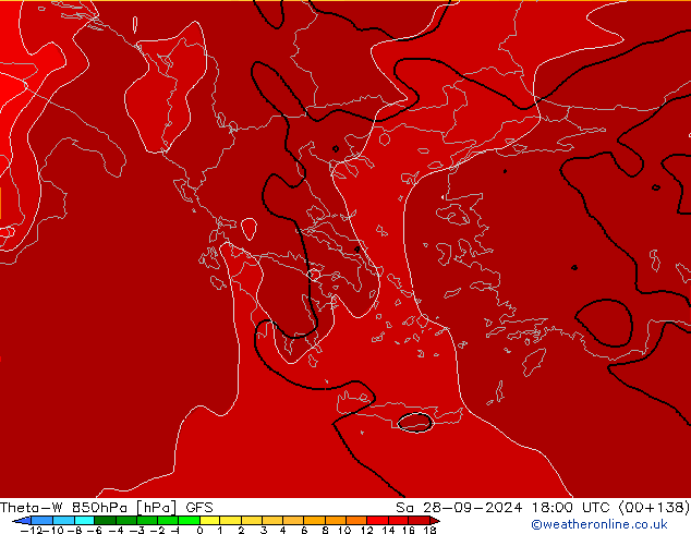 Theta-W 850hPa GFS so. 28.09.2024 18 UTC