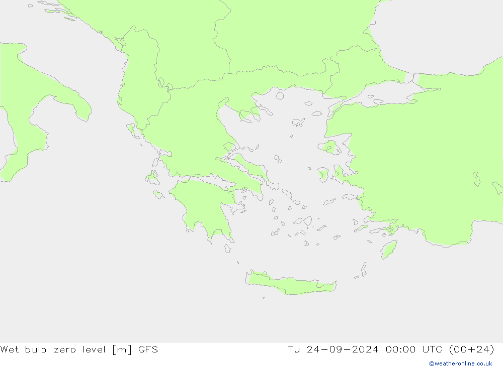 Wet bulb zero level GFS Út 24.09.2024 00 UTC