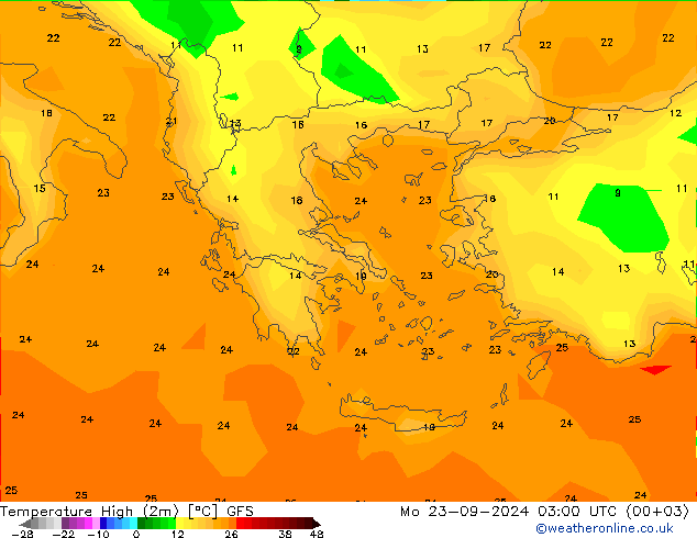 Höchstwerte (2m) GFS Mo 23.09.2024 03 UTC