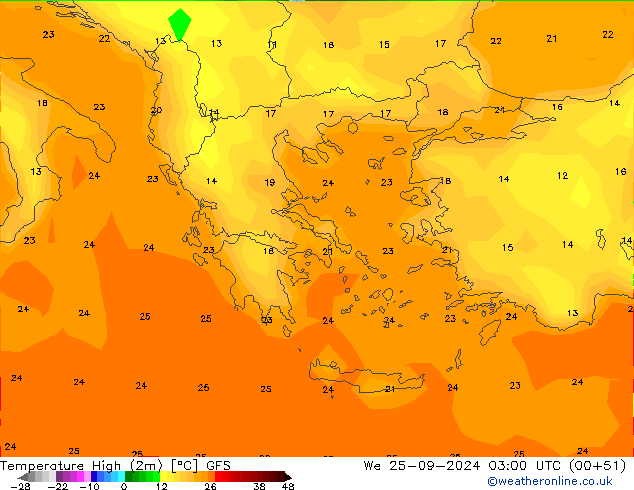 Темпер. макс 2т GFS ср 25.09.2024 03 UTC