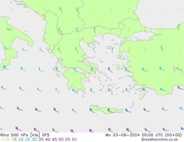 Vent 500 hPa GFS lun 23.09.2024 00 UTC