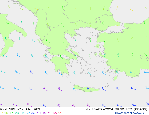 ветер 500 гПа GFS пн 23.09.2024 06 UTC