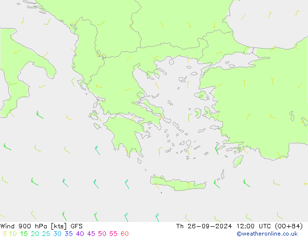 ветер 900 гПа GFS чт 26.09.2024 12 UTC