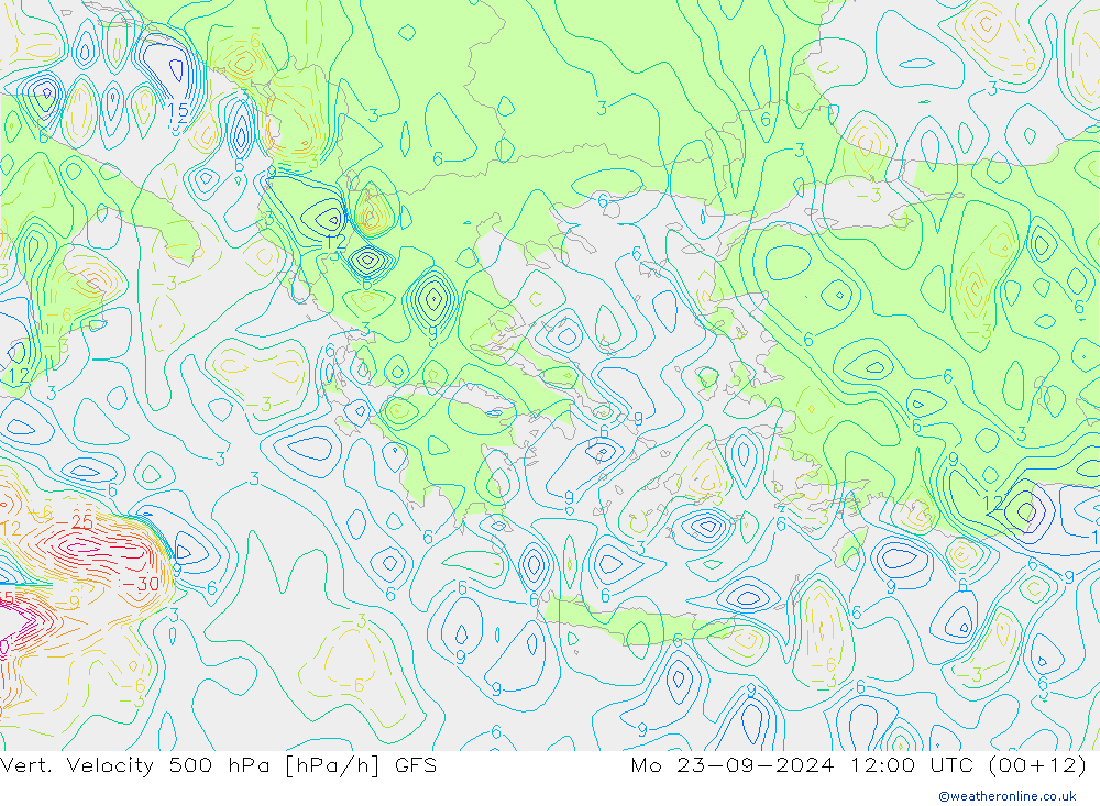 500 hPa Dikey Hız GFS Pzt 23.09.2024 12 UTC