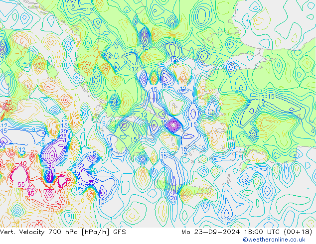 Vert. Velocity 700 hPa GFS lun 23.09.2024 18 UTC