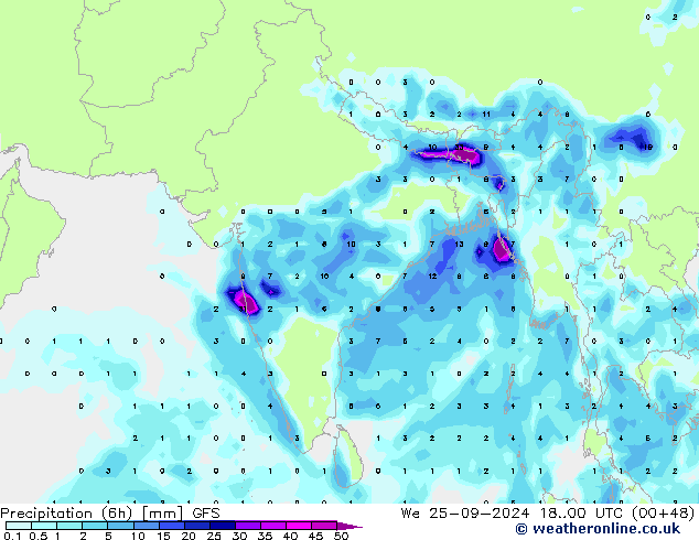 Precipitación (6h) GFS mié 25.09.2024 00 UTC