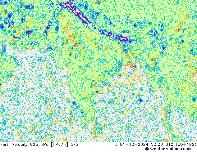 Vert. Velocity 925 hPa GFS Di 01.10.2024 00 UTC