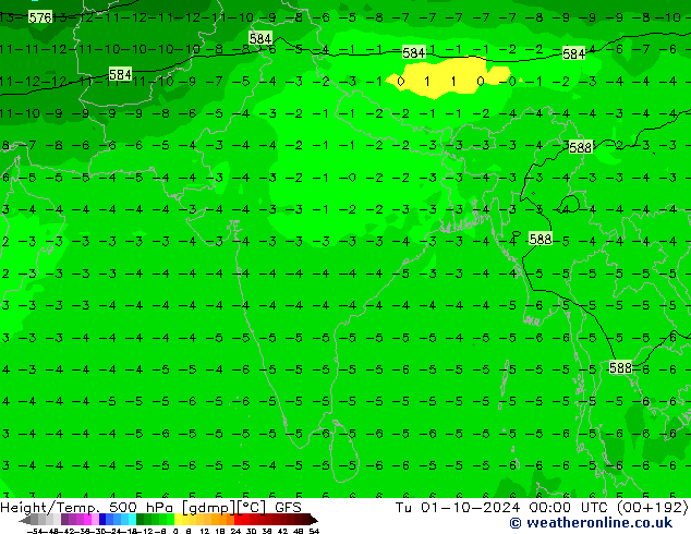 Yükseklik/Sıc. 500 hPa GFS Sa 01.10.2024 00 UTC