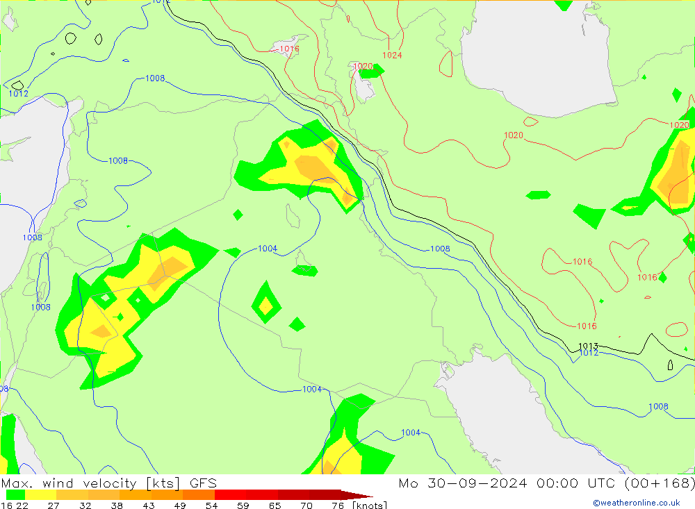 Max. wind velocity GFS Mo 30.09.2024 00 UTC